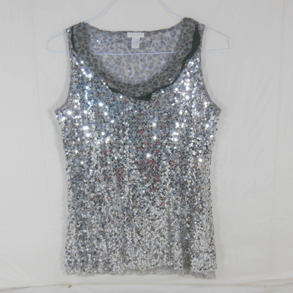 CHICO'S Size 1 Women's Cheetah Sequin Blouse